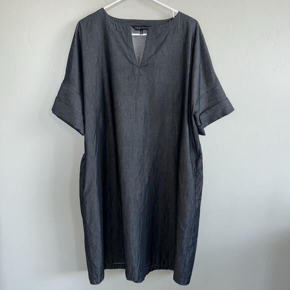 Ming Wang Dresses & Skirts - Ming Wang A Line Chambray Shift Dress Dark Denim Woman’s Sz L Cotton Gray Black